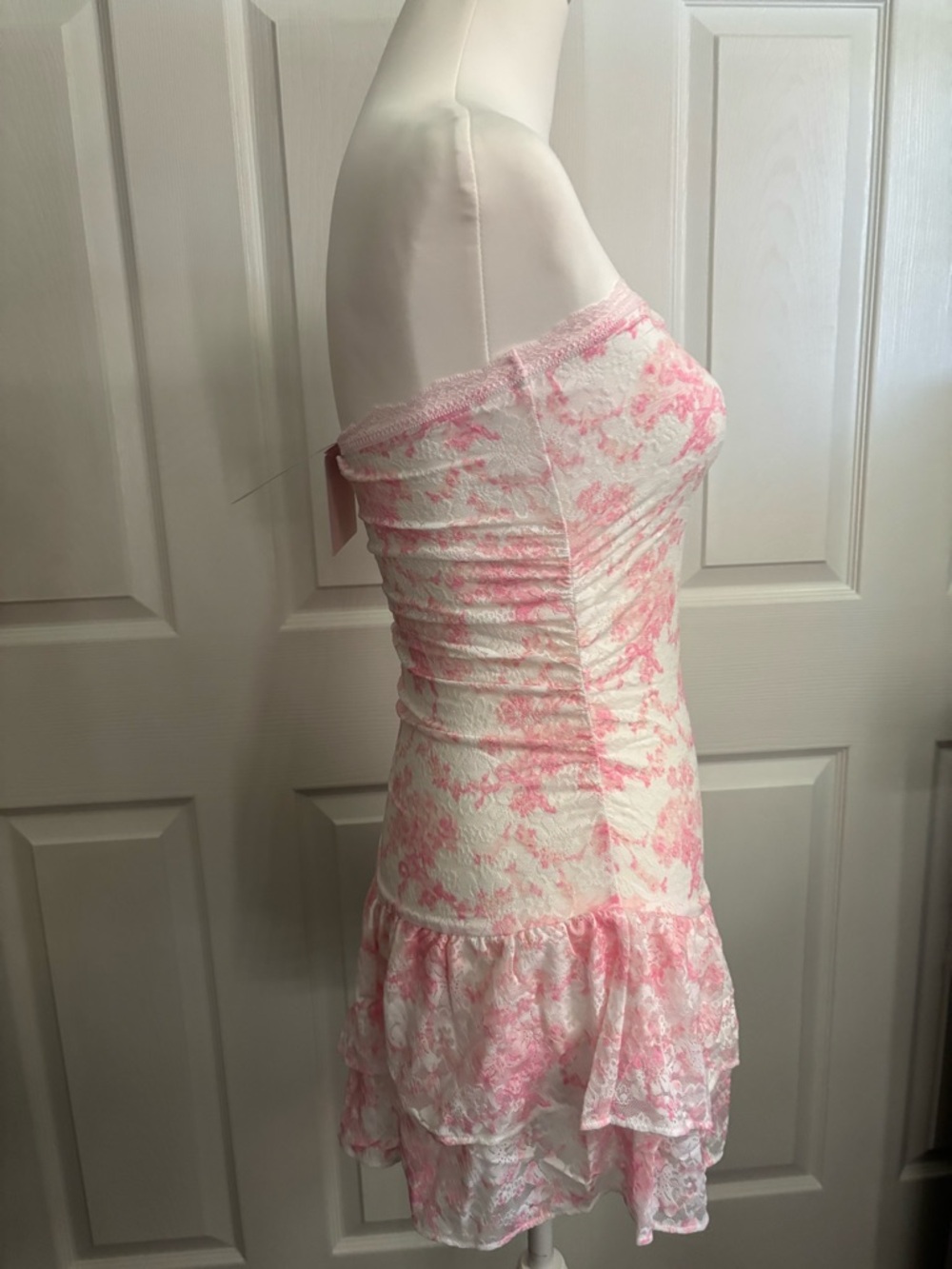 LoveShackFancy x Pink Victoria Secret Strapless Lace Ruffle Dress - Picture 4 of 6